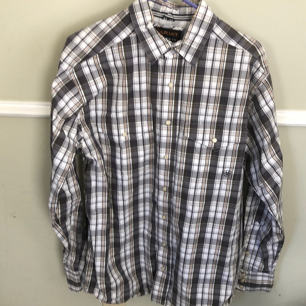 Ariat size medium gray plaid.